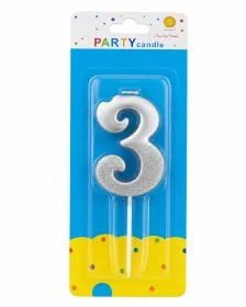 Italo Number 3 Birthday Candle, Metallic Silver Star Cake Topper Candle With Stick, Happy Birthday Party Candle For Cakes, Cupcakes, Kids Parties, Family Celebrations & Dessert Table Decoration