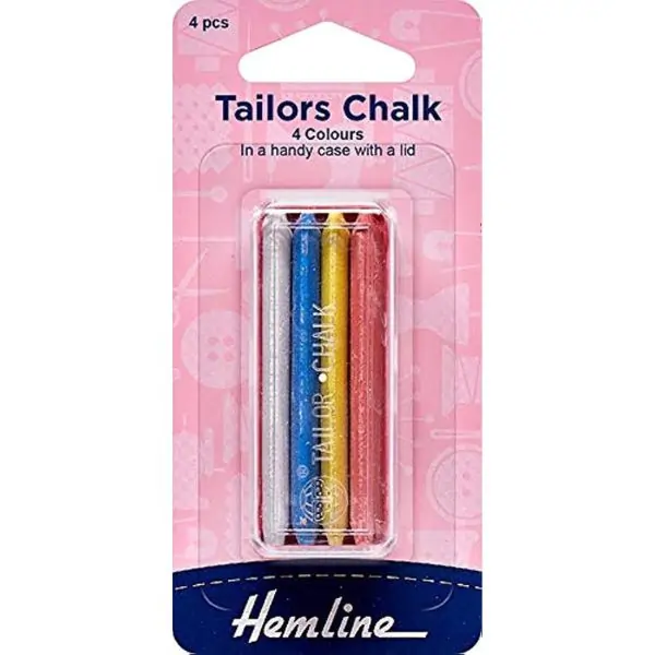 Hemline H245 Tailor’s Chalk Set – 4 Colour Fabric Chalks in Reusable Case for Sewing & Dressmaking