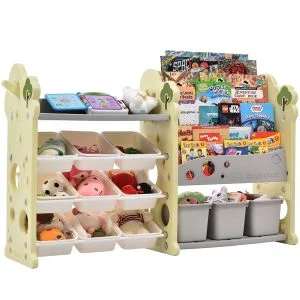 AL ARQAM 4-Layer Kids Toy Storage Organizer with 12 Bins & 4-Tier Bookshelf – Perfect for Bedrooms, Playrooms & Living Rooms