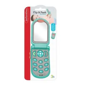 Infantino Flip & Peek Sea Green Toy Phone - Bilingual Musical & Educational Toy for Babies 3M+, Fun Sounds & Phrases