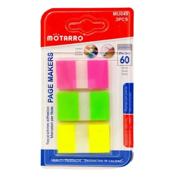 MOTARRO Page Markers Sticky Notes MU049, Self Adhesive Index Tabs for Books, Office, School & Study Use