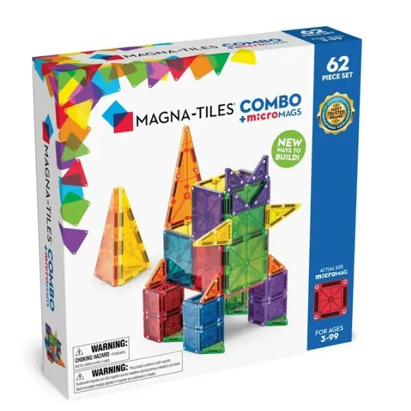 MAGNA-TILES Micromags Combo Building Set, Colorful, Non Toxic, BPA Free, 3 Years+, 30 x 30 x 6 cm - 62 Pieces