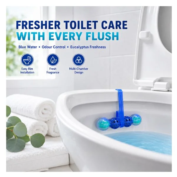 DAC Premium Toilet Rim Block Eucalyptus 50g (10PC/CTN) – Blue Water & Odor Stop Toilet Freshener with Multi-Ball Cleaning Formula
