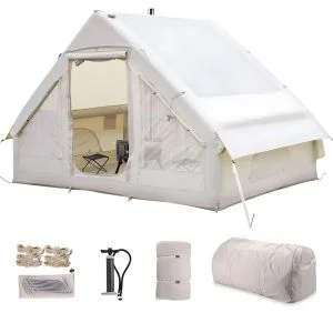 AL ARQAM 4-6 Person Inflatable Air Tent - Luxury Waterproof & Windproof Cabin Tent - Easy Setup Self-Supporting Beam Design - All-Season Insulated Glamping Tent with Mesh Windows – Tan