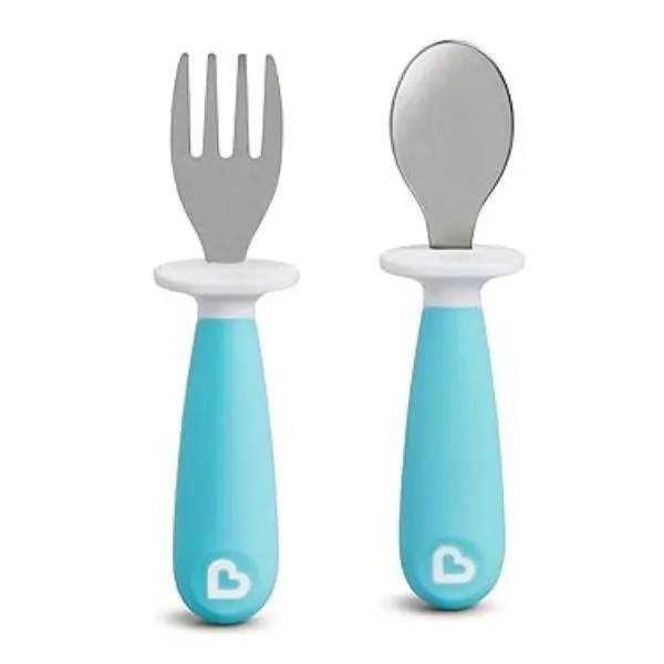 Munchkin Raise Toddler Fork and Spoon Set, 2 Pack – BPA-Free Utensils for Self-Feeding, Dishwasher Safe, 12 Months+