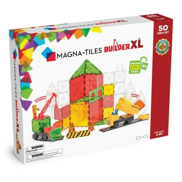 MAGNA-TILES Builder XL Building Set, Colorful, Non Toxic, BPA Free, 3 Years+, 46 x 36 x 8 cm - 50 Pieces