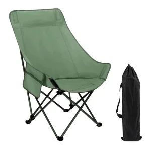 AL ARQAM Green Folding Moon Chair – Ultra-Lightweight Portable Camping Chair with Side Pocket | Heavy-Duty Foldable Outdoor Chair for Hiking, Beach, Travel & Picnic