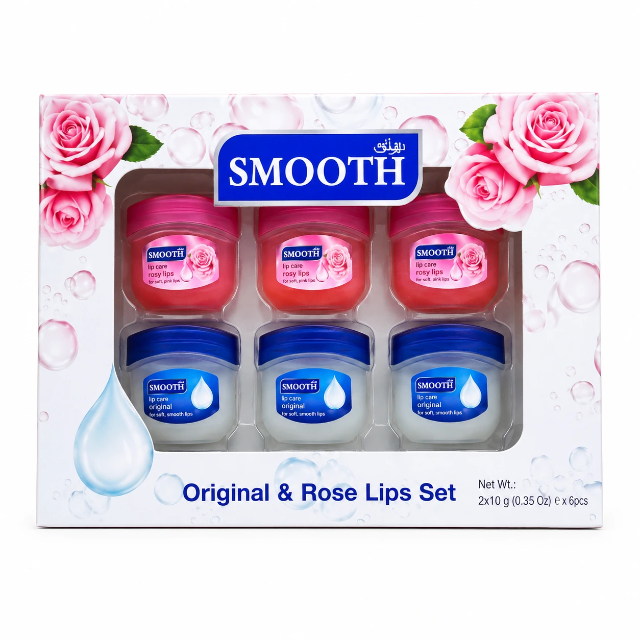 Smooth Lip Care Original & Rose Lips Set, 6 Pcs Lip Balm Gift Pack, Moisturizing Lip Cream for Soft Smooth Lips(144ST/CTN)