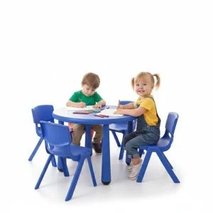 AL ARQAM Blue Plastic Round Table & Chair Set for Kindergarten - Children's Study & Writing Station, 76x52cm