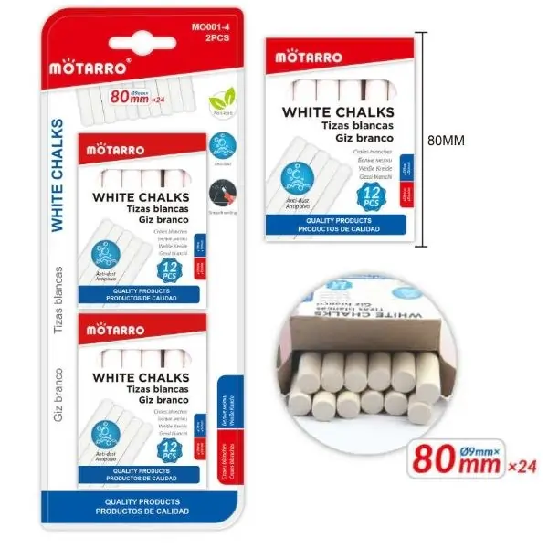 MOTARRO MO001-4 White Chalks, Non-Toxic Chalk for Classroom, School Board, Drawing & Art Projects