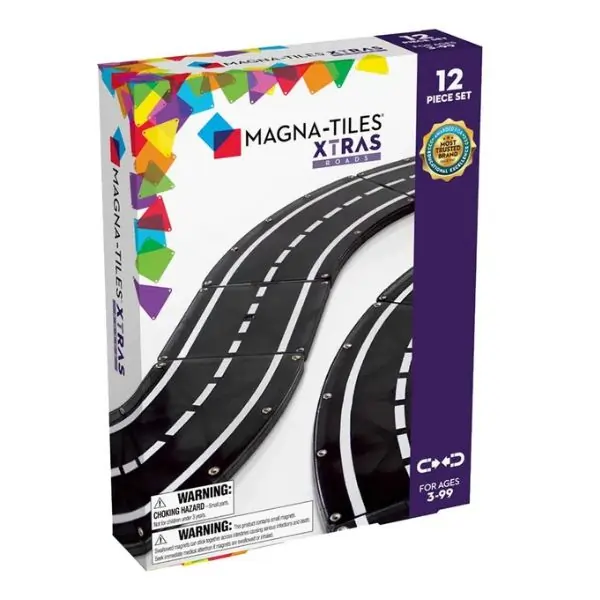 MAGNA-TILES XTRAS: Roads 12-Piece Set – Magnetic Tile Road Extensions for Kids, STEM Building Toy Accessory