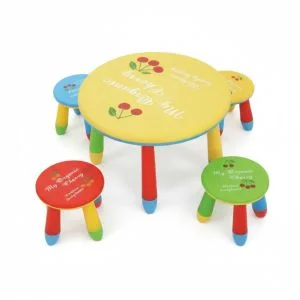 AL ARQAM Kids Table & Chair Set – Plastic Activity Play Set, Cartoon Learning & Drawing Table with Stool, 70x47cm, Yellow