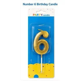 Italo Number 6 Birthday Candle, Gold Glitter Cake Topper Candle For 6th Birthday Party, Kids Birthday Cake Decoration, Number Candle For Celebration