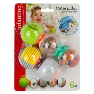 Infantino Caterpillar Activity Rattle Balls - 5pc Multicolor Set, Motor Skills Development, 6M+