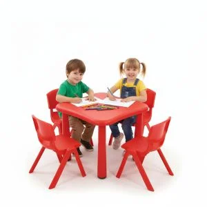AL ARQAM Red Plastic Square Table & Chair Set for Kindergarten - Children's Study & Writing Station, 62x62x52cm