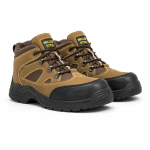 Vaultex SBP High Ankle Shoes for Men | Steel Toe Protective Footwear, Anti-Slip Industrial Work Shoes | Honey Color
