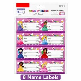 MOTARRO Name Stickers MU161-8, 8 Labels 5 Sheets, Pink Princess Style Self-Adhesive School Labels for Books Notebooks Folders Class Subject Supplies Sold by AL ARQAM GENERAL TRADING LLC
