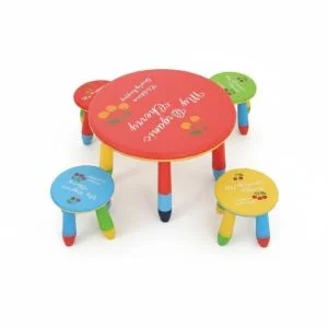 AL ARQAM Kids Table & Chair Set – Plastic Activity Play Set, Cartoon Learning & Drawing Table with Stool, 70x47cm, Red
