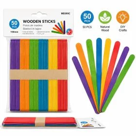 MOTARRO 50PCS Colored Wooden Craft Sticks ME009C, 150mm Natural Wood Popsicle Sticks for DIY Crafts, School Projects, Kids Art Activities, Classroom Supplies & Handmade Decorations