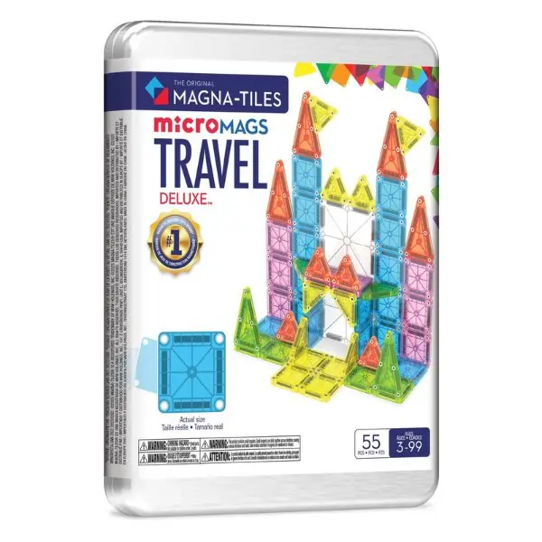 MAGNA-TILES microMAGS Travel Set Deluxe 55-Piece – Mini Magnetic Tiles for Kids, Portable STEM Building Toy, On-the-Go Construction Set
