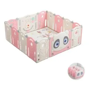 AL ARQAM Kids Foldable Playpen Safety Fence - Panda Design, Safe & Spacious, Easy Storage, 160x160cm, White & Pink, for 2 Years+