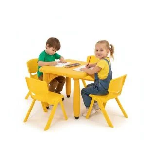 AL ARQAM Yellow Plastic Square Table & Chair Set for Kindergarten - Children's Study & Writing Station, 62x62x52cm