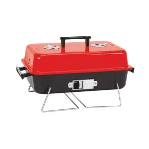 AL ARQAM Portable Stainless Steel Charcoal Grill – Folding Desktop Barbecue Grill with Lid & Heat Control Vents | Compact Outdoor BBQ for Camping, Picnics & Tailgating – Red/Black