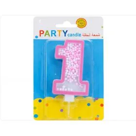 Italo Number 1 Birthday Candle Cake Topper, Pink Sprinkle Number Candle for Birthday Party, Cake Decoration Candle for Kids Birthday Celebration