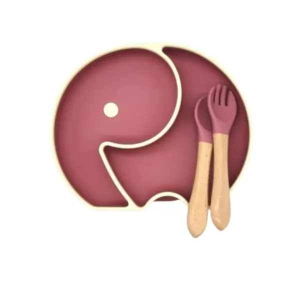 ALGO Silicone Baby Food Plate with Wooden Spoon – Elephant Shaped BPA-Free Feeding Plate for Babies & Toddlers