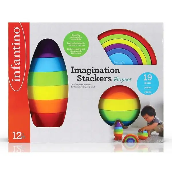 Infantino Imagination Stackers Playset, Improve Hand-eye Coordination Skills, Easy To Grasp, Lightweight, 29 x 13 x 22 cm, 12 Months+ - Multicolor