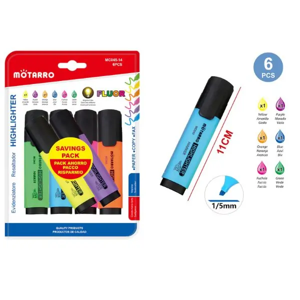 MOTARRO Highlighter Pens MC045-14, Fluorescent Marker Highlighters with Chisel Tip for School, Office & Study