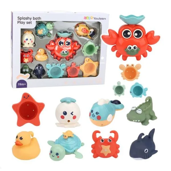 Youleen Splashy Bath Play Set 3 Months+ – Baby Bath Toys with Water Spray & Floating Animals, Infant Bathtub Toy for Sensory Play