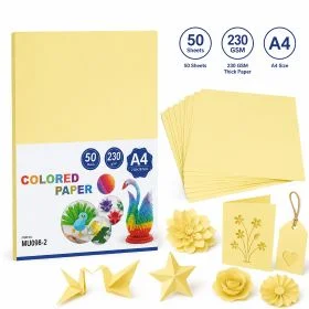 MOTARRO 50 Sheets A4 Light Yellow Chart Paper MU098-2, 230GSM Thick Colored Paper for Paper Projects, Card Making, Scrapbooking, Origami, Paper Decorations, Gift Tags, Art Activities & School Supplies