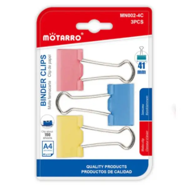 MOTARRO MN002-4C Binder Clips | Heavy Duty Metal Paper Binder Clips | Office, School & Home Use