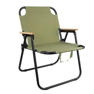 AL ARQAM Green Outdoor Foldable Camping Chair – High Back Reclining Seat with Wooden Armrests | Lightweight Heavy-Duty Aluminum Frame for Beach, Fishing & Patio