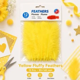 MOTARRO Yellow Craft Feathers ME089, 12pcs Yellow Natural Decorative Feathers, 50×140mm Soft Feather Pack for DIY Crafts, School Projects, Party Decorations & Home Décor