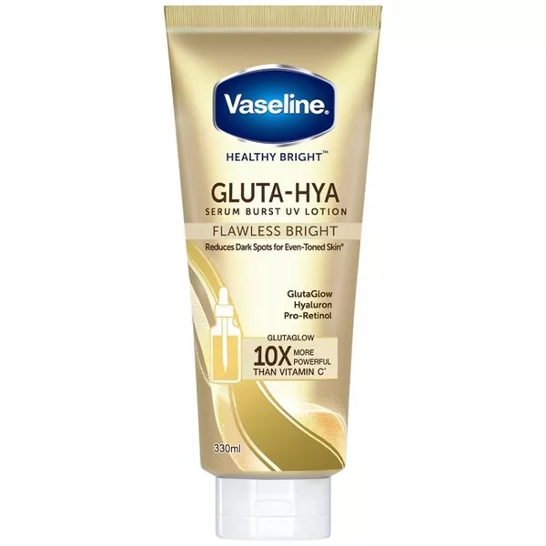 Vaseline Essential Even Tone Body Lotion with moisturising petroleum jelly, Flawless Glow, Gluta-Hya Serum Burst UV, 10X More Powerful than Vitamin C(12pcs/ctn)