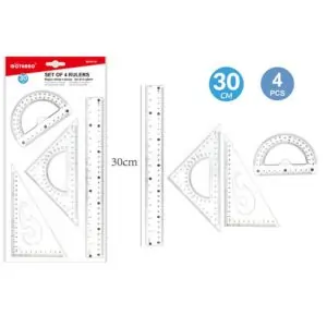 Motarro Geometric Ruler Set MI049-30, 20cm, 4 Pieces with Protractor and Triangle, School and Office Supplies