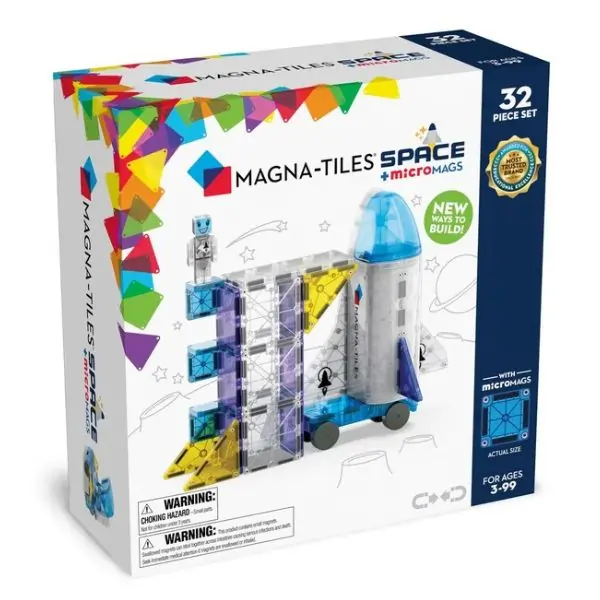 MAGNA-TILES® Space 32-Piece Set – Magnetic Building Tiles for Kids | STEM Educational Construction Toy for Boys & Girls