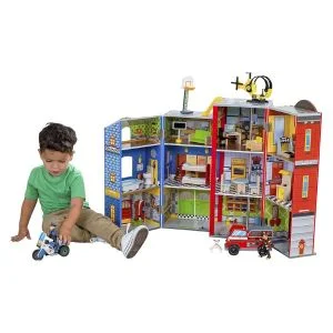 AL ARQAM Everyday Heroes Wooden Playset with 35 Accessories – Foldable & Durable Toy for Kids, Easy Storage, 70 x 30 x 110cm