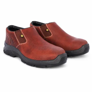 ZECCHIN ZEE Men's Safety Shoes – Easy Slip-On Textured Leather Industrial Work Boots, 200 Joule Impact Resistant Steel Toe & Dual-Density Oil-Resistant Sole for Warehouse & Logistics