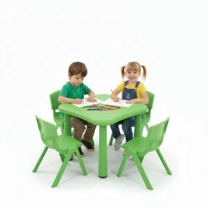 AL ARQAM Grean Plastic Square Table & Chair Set for Kindergarten - Children's Study & Writing Station, 62x62x52cm