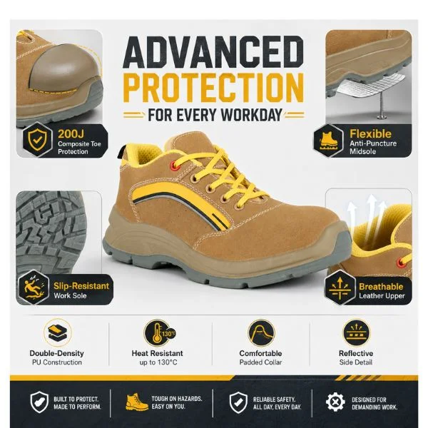 Vaultex UltraPro-OAM Low Ankle Safety Shoes – S1PL Composite Toe Protective Footwear Beige/Yellow