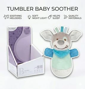 funmuch Tumbler Baby Soother – Plush Musical Toy with Soft Glow Night Light, Calming Melodies & Wobble Action, Washable Newborn Sensory Toy for 0 Months+