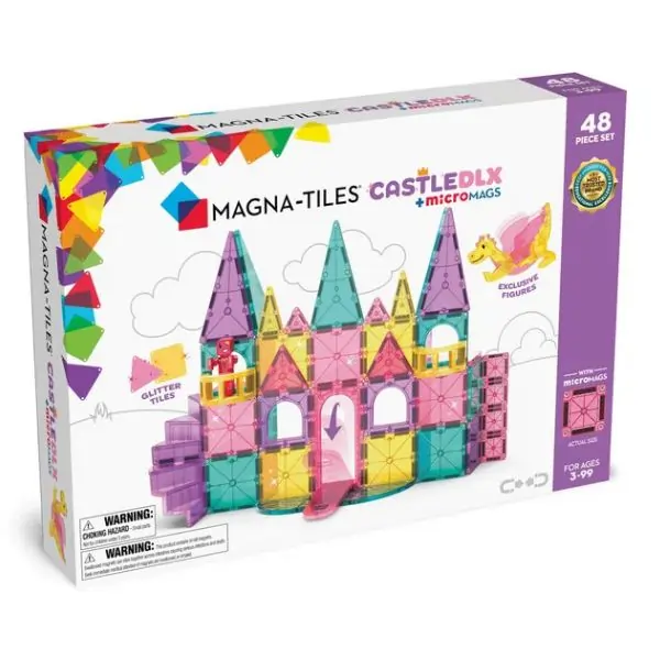 MAGNA-TILES Castle DLX 48-Piece Set – Magnetic Building Tiles for Kids, Creative Castle Construction Toy