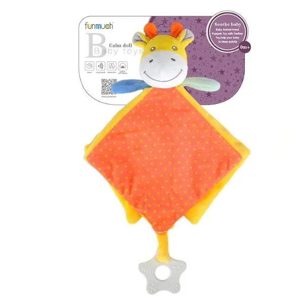 funmuch Baby Teether Giraffe Towel – Soft Soothing Security Blanket with Teething Toy, Washable Comfort Lovey for Newborns & Infants