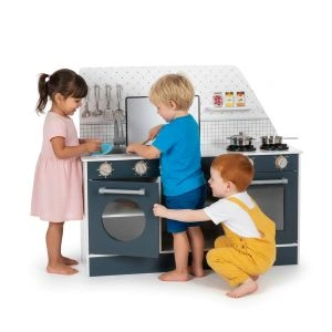 AL ARQAM All-In-1 Kids Kitchen Playset – White/Black with Microwave, Utensils, Saucer, & Oven, 92x32x81cm, Ages 3+
