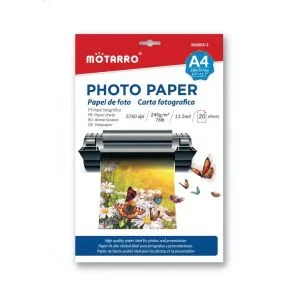 MOTARRO A4 Glossy Photo Paper MU004-3, 20 Sheets, 240GSM 11.5mil, 5760dpi High Resolution, Instant Dry Inkjet Paper for Dye Ink Printers