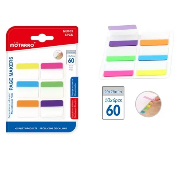 MOTARRO Page Markers Sticky Notes MU053, Self Adhesive Index Tabs for Books, Office, School & Study Use