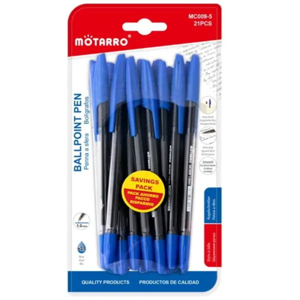 MOTARRO MC009-5 Ball Point Pen | Smooth Writing Blue Ink Ballpoint Pen | Office, School & Daily Use